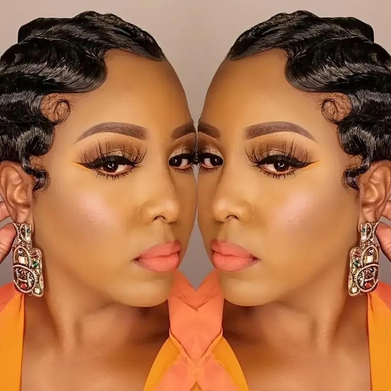 Ladies' Stylish 6-inch Deep Wave Elf Haircuts Non-toxic Wigs-Peru Remy Hair, Ocean Wave Style, Short Elf Wigs.