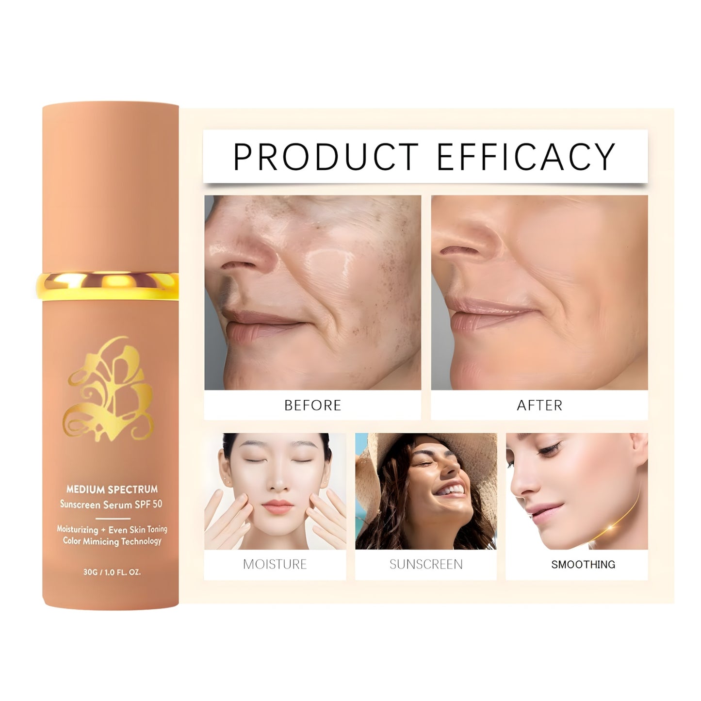 4-in-1 Natural Liquid Foundation, Medium Spectrum, SPF 50 Foundation Sunscreen - Full Coverage Liquid Foundation Waterproof Concealer