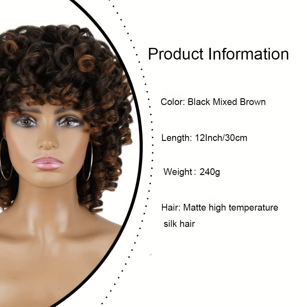 Elegant 12-inch Multi-color Curly Hair Non-toxic Wig, Natural Synthetic Full-head Wig, Heat-resistant, Suitable For The Whole Scene.