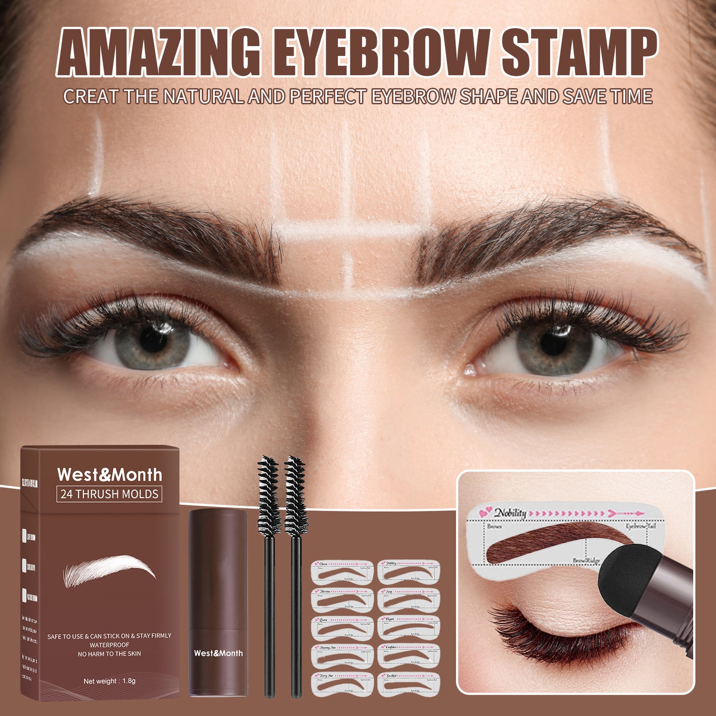West&Month Seal Eyebrow Powder Lazy Eyebrow Stamp Powder Set Is Long-lasting, Waterproof, Sweatproof, Non-flamming, And Non-smudging