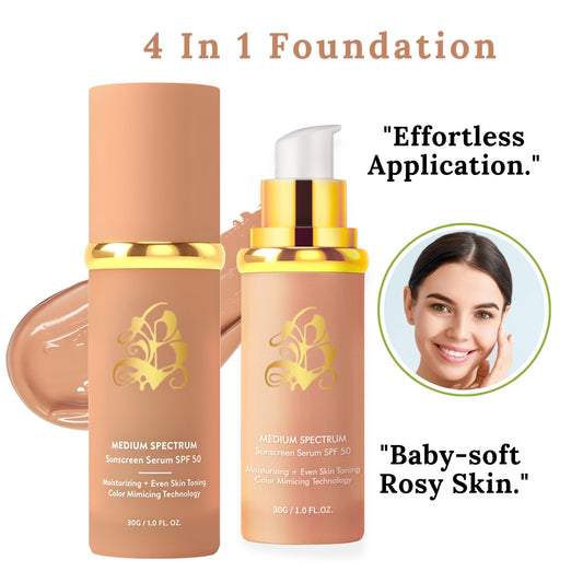 4-in-1 Natural Liquid Foundation, Medium Spectrum, SPF 50 Foundation Sunscreen - Full Coverage Liquid Foundation Waterproof Concealer