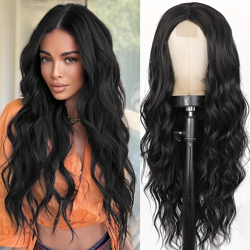 26 Inch Women's Black Long Wave Non-toxic Wig, Small Lace Heat-resistant Synthetic Wig, Natural Wig Suitable For The Whole Scene