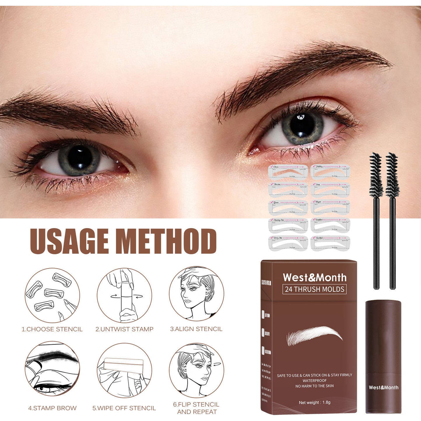 West&Month Seal Eyebrow Powder Lazy Eyebrow Stamp Powder Set Is Long-lasting, Waterproof, Sweatproof, Non-flamming, And Non-smudging