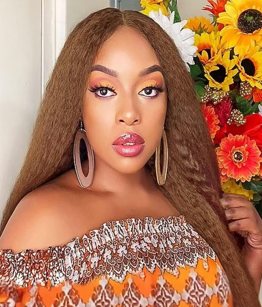 Lace Female Non-toxic Wig, Soft Natural Brown Blonde Hair, High-temperature Fiber, , Non-adhesive 13X2.5 Lace Area, Versatile Wig