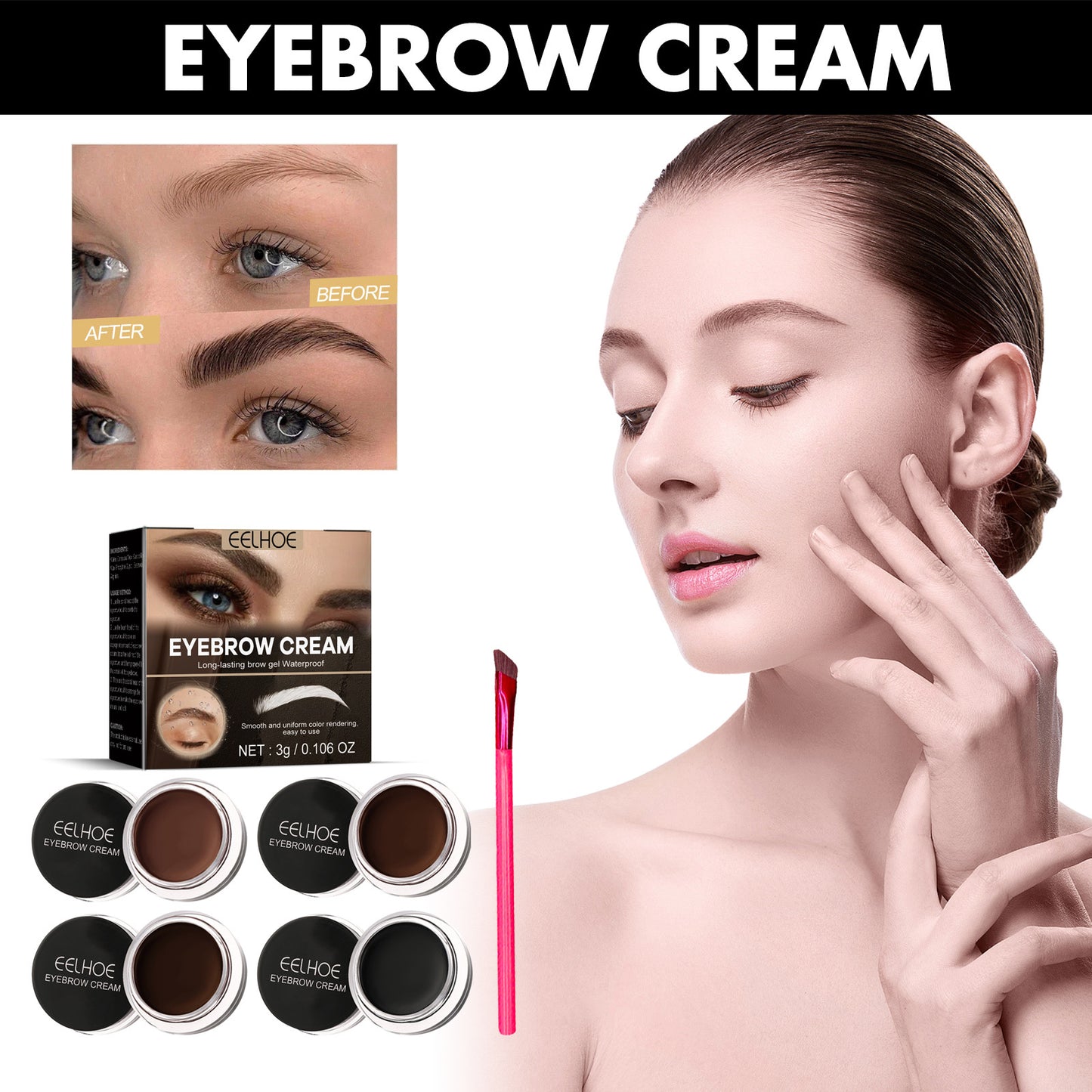 EELHOE Eyebrow Tint Dark Brown Brow Tint Brush Smooth, Color-holding, Waterproof, Non-smudging Creates A Three-dimensional, Long-lasting, Natural, Wild-eyebrow Balm
