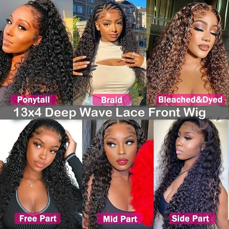 Deep Wave Lace Front Wig Human Hair Density 13x4 Loose Deep Wave HD Lace Front Wig Black Female