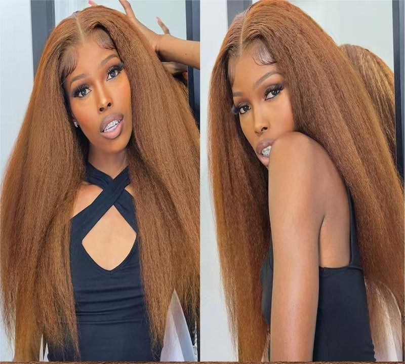 Lace Female Non-toxic Wig, Soft Natural Brown Blonde Hair, High-temperature Fiber, , Non-adhesive 13X2.5 Lace Area, Versatile Wig